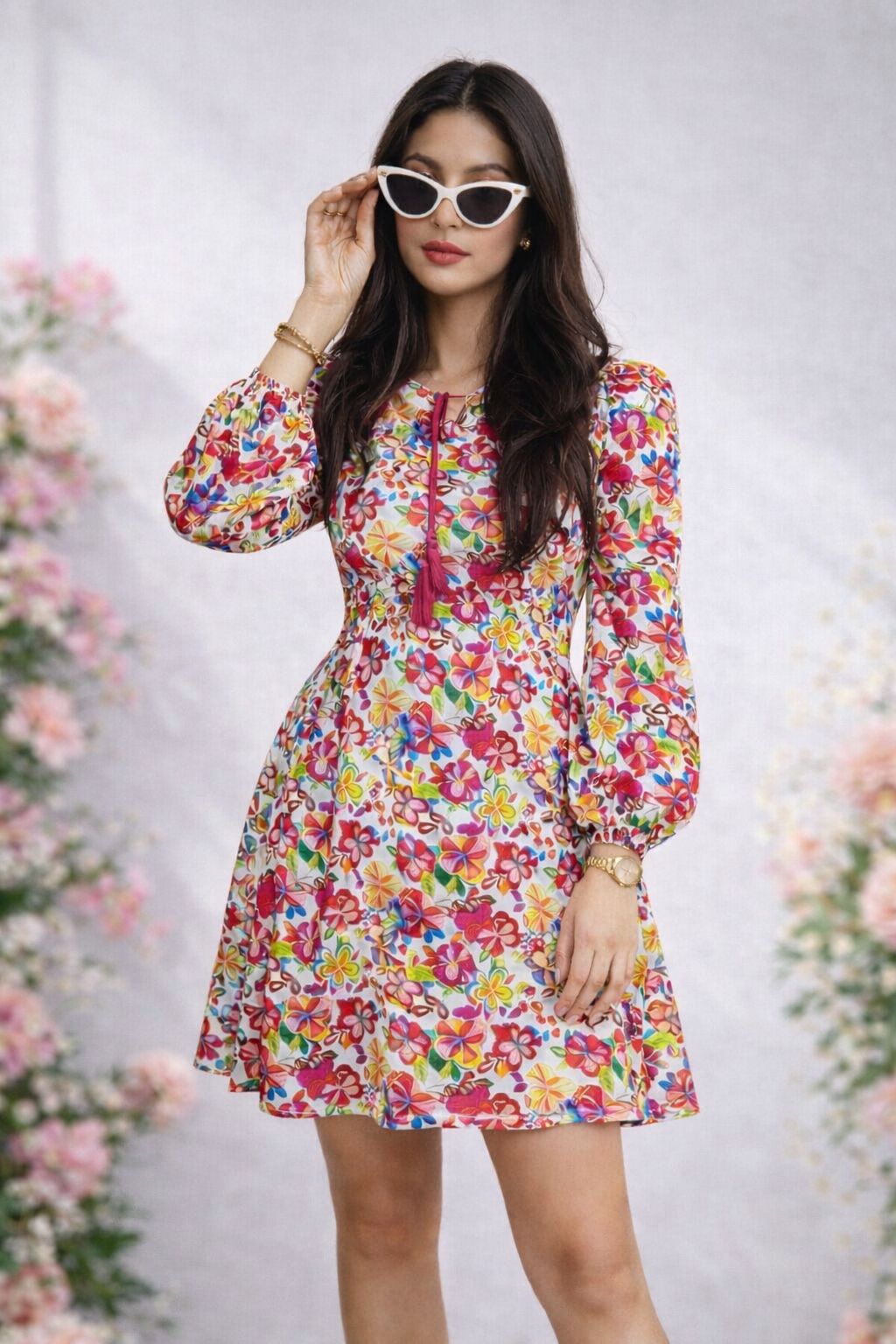 Multicolor Cotton Floral Print Fit & Flare Dress for Women