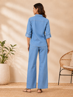 Womens Light Blue Denim Shirt Pants Coord Set