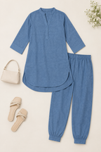 Blue Linen Coord Kurta Set for Women