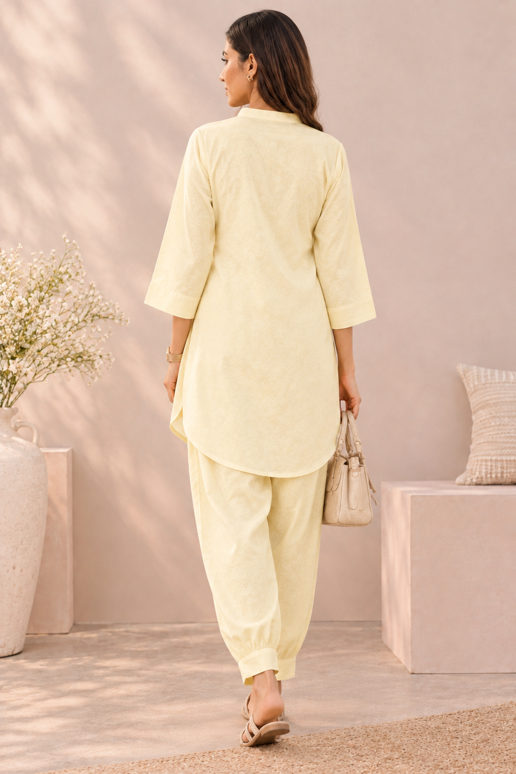 Lemon Linen Coord Kurta Set for Women