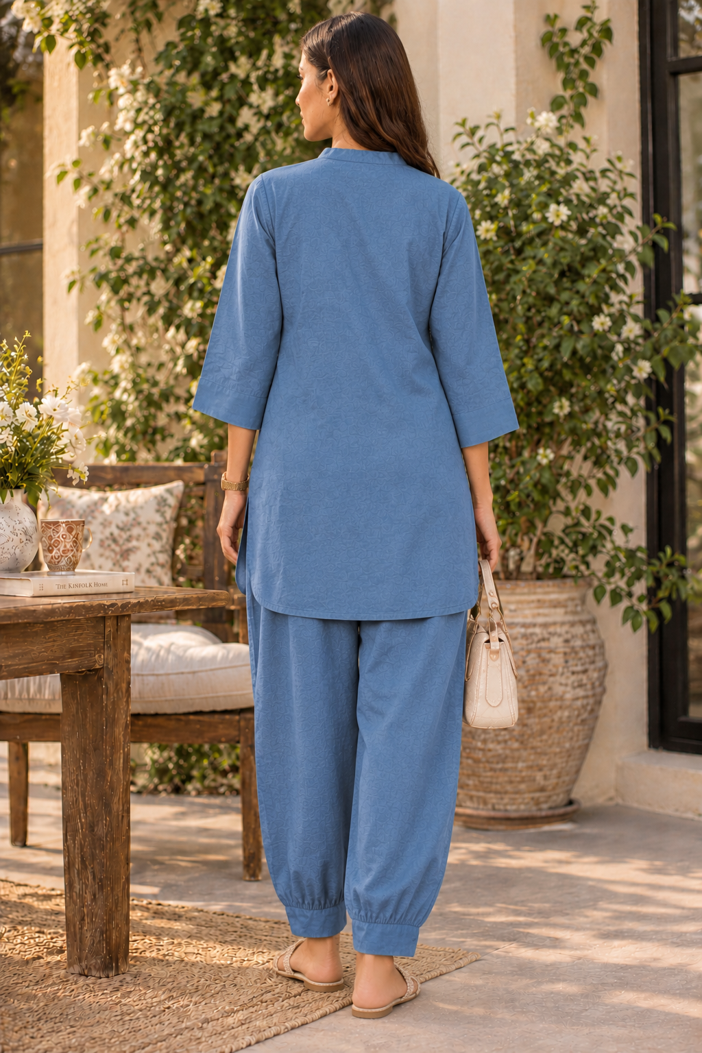 Blue Linen Coord Kurta Set for Women