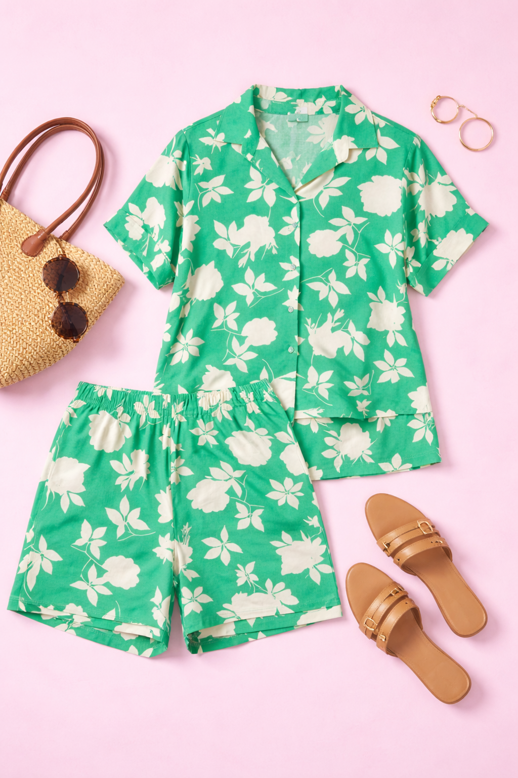 Flat lay of minty coord set for women