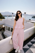 Pink Gingham Peplum Cotton Coord Set for Women – Casual Summer Wear