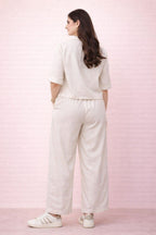 Back view of solid rayon relaxed coord set for women
