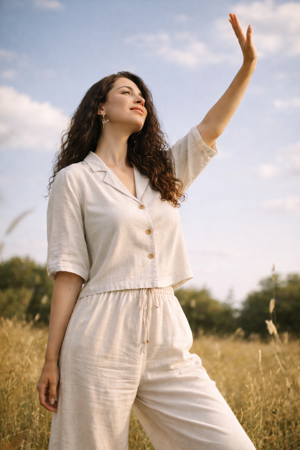 Solid rayon relaxed coord set styled for brunch and day outings