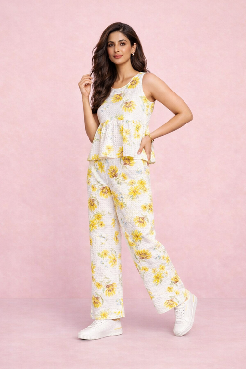 Sunflower printed coord set for women – summer casual outfit