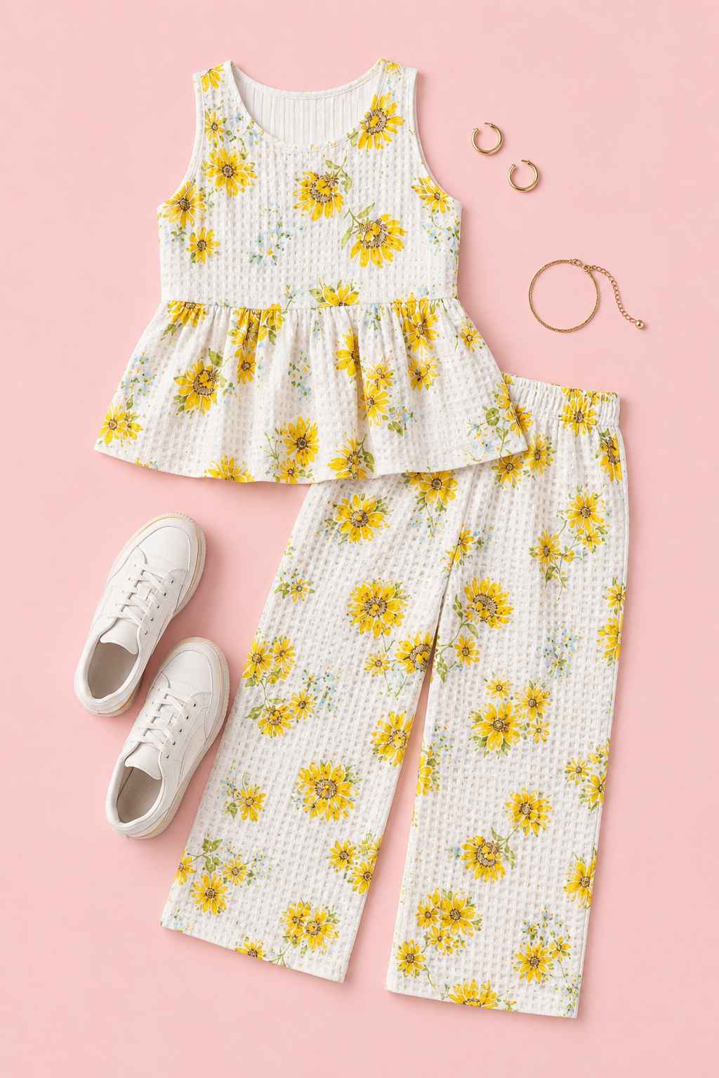 Cotton Sunflower Printed Coord Set for Women – Summer Casual Wear