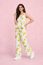 Cotton Sunflower Printed Coord Set for Women – Summer Casual Wear