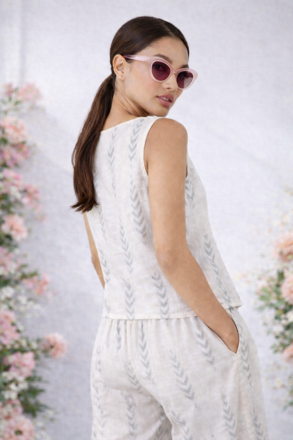 Women’s vest coord set styled for brunch and summer outings