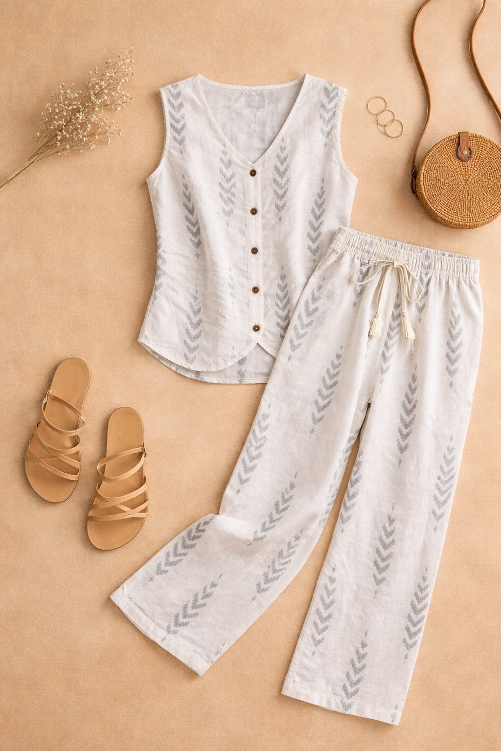 Flat lay of breathable fabric on women’s vest coord set
